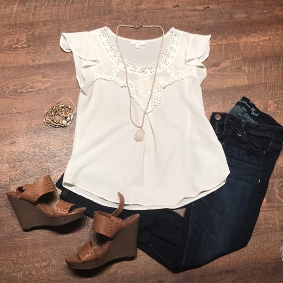 Tops - 2/$18 - White/Cream Semi Sheer Blouse
